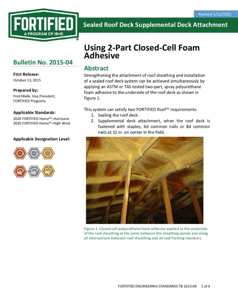 2015-04 : Sealed Roof Deck Supplemental Deck Attachment
