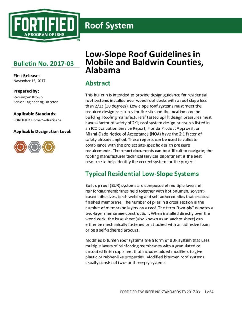 2017-03 : Low-Slope Roof Guidelines in Mobile and Baldwin Counties, Alabama