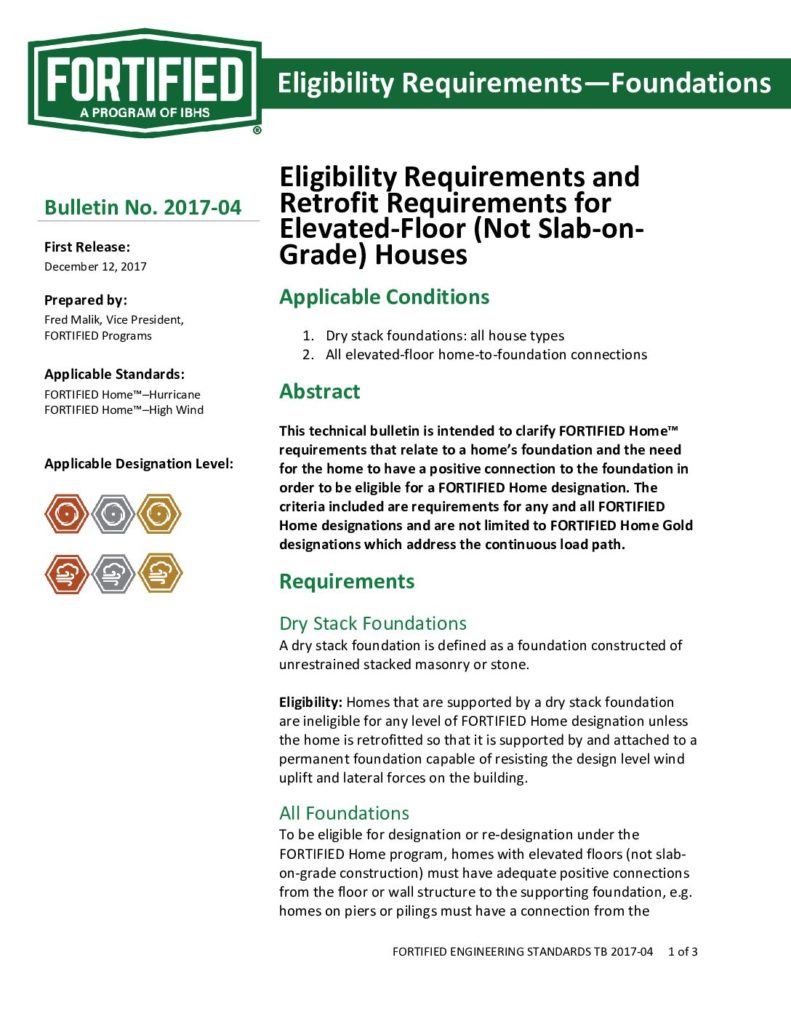 2017-04 : Eligibility Requirements and Retrofit Requirements for Elevated-Floor (Not Slab-on-Grade) Houses