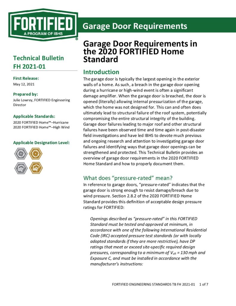 2021-01 : Garage Door Requirements