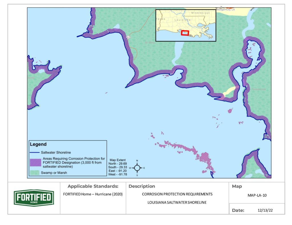 MAP-LA-10 Louisiana Saltwater Shoreline