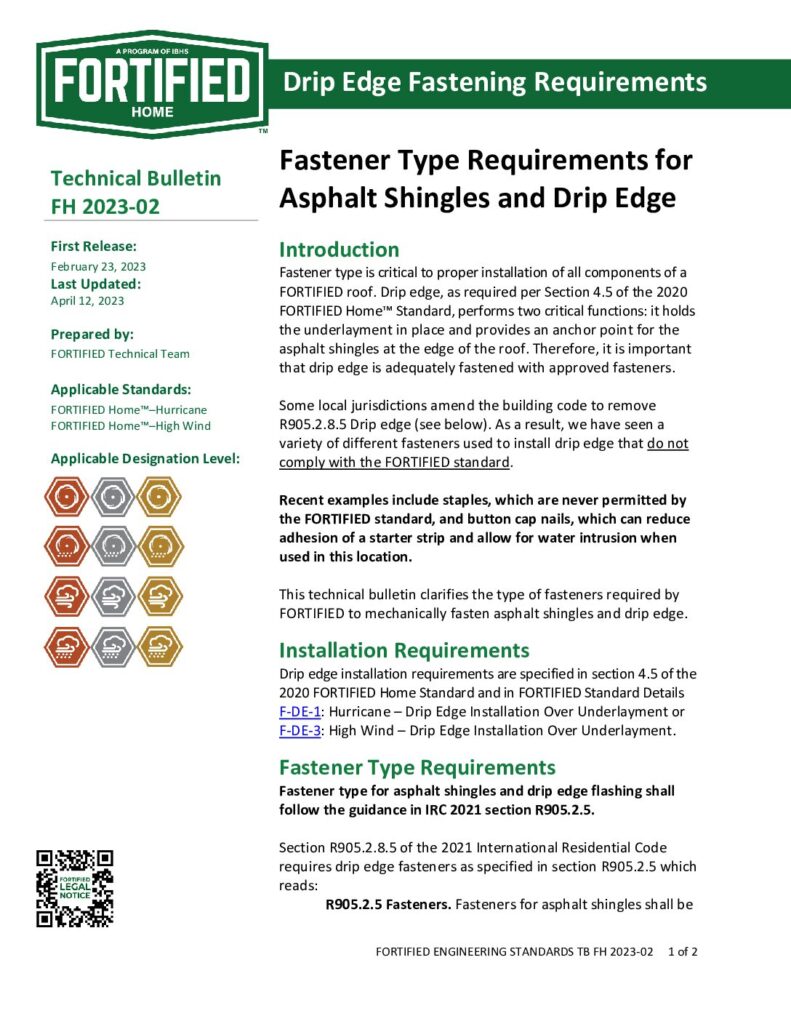 2023-02 : Fastener Type Requirements for Asphalt Shingles and Drip Edge