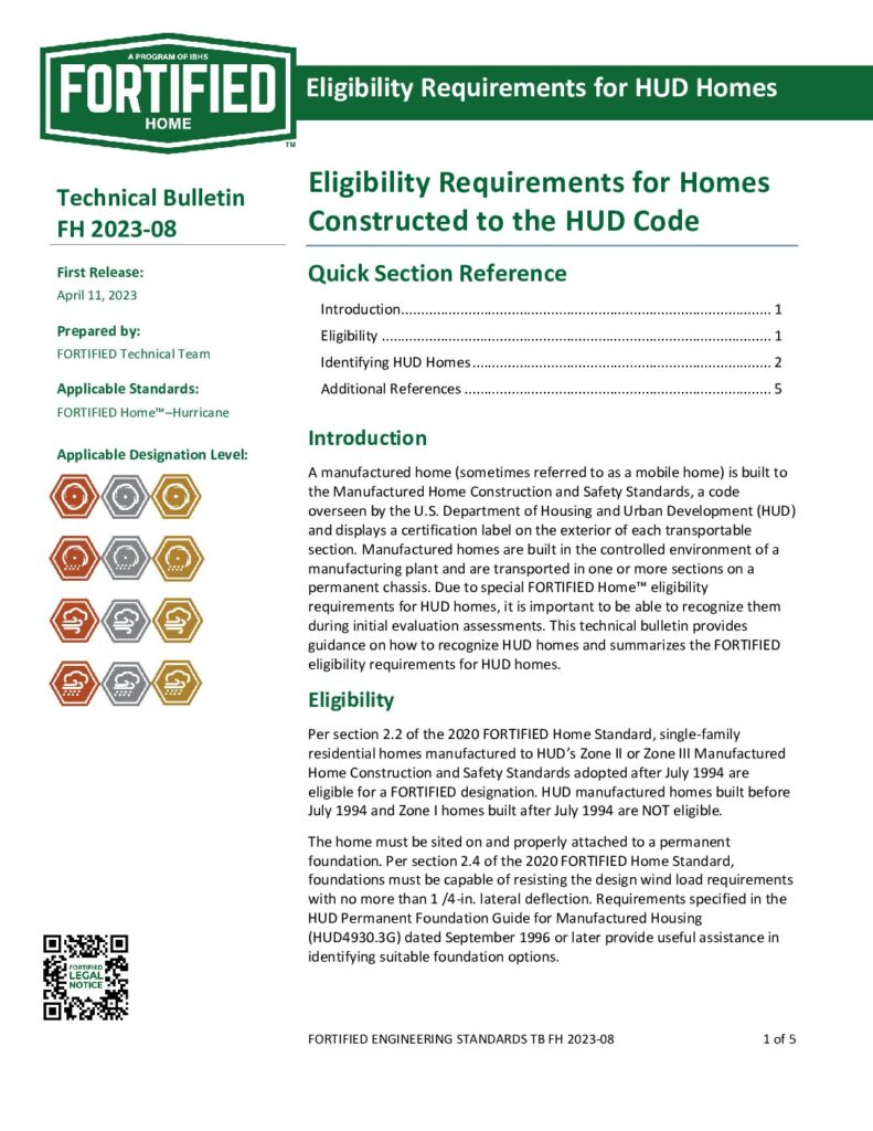 2023-08 : Eligibility Requirements for Homes  Constructed to the HUD Code