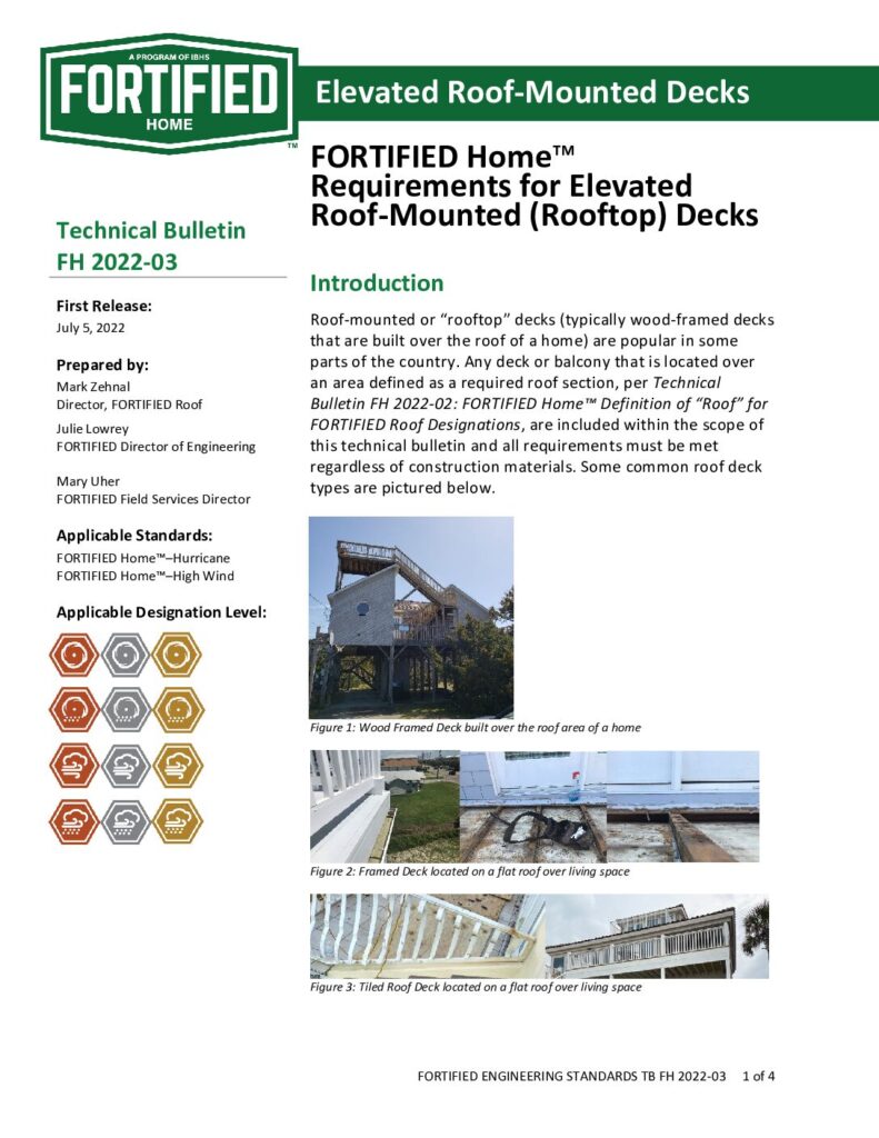 2022-03 : FORTIFIED Home Requirements for Elevated Roof-Mounted Decks