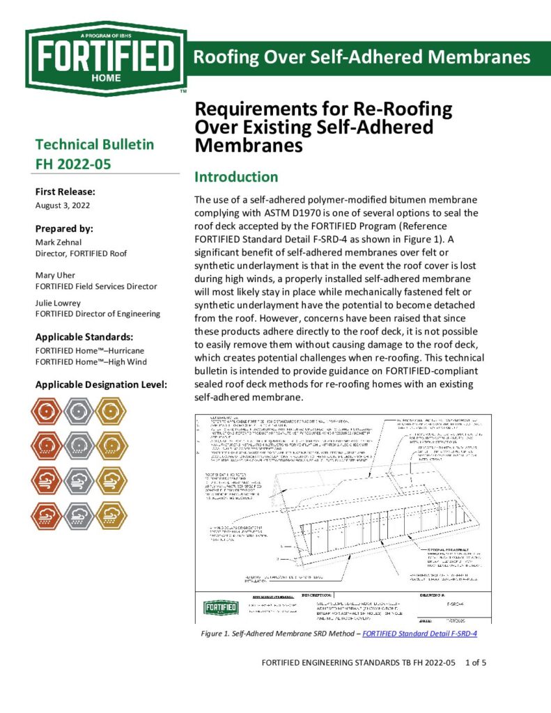 2022-05 : Requirements for Re-Roofing Over Existing Self-Adhered Membranes