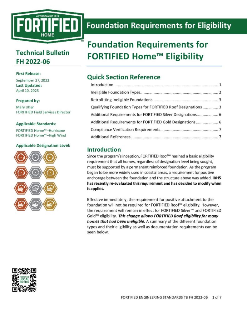 2022-06 : Foundation Requirements for  FORTIFIED Home™ Eligibility