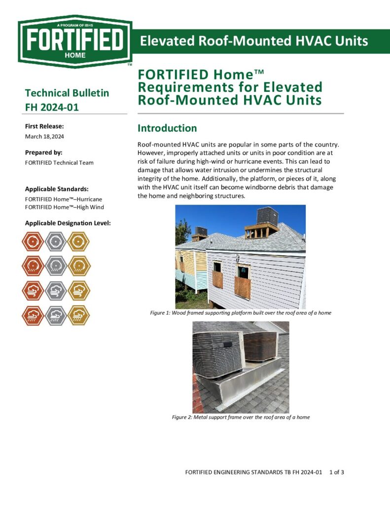 2024-01 : FORTIFIED Home™ Requirements for Elevated  Roof-Mounted HVAC Units