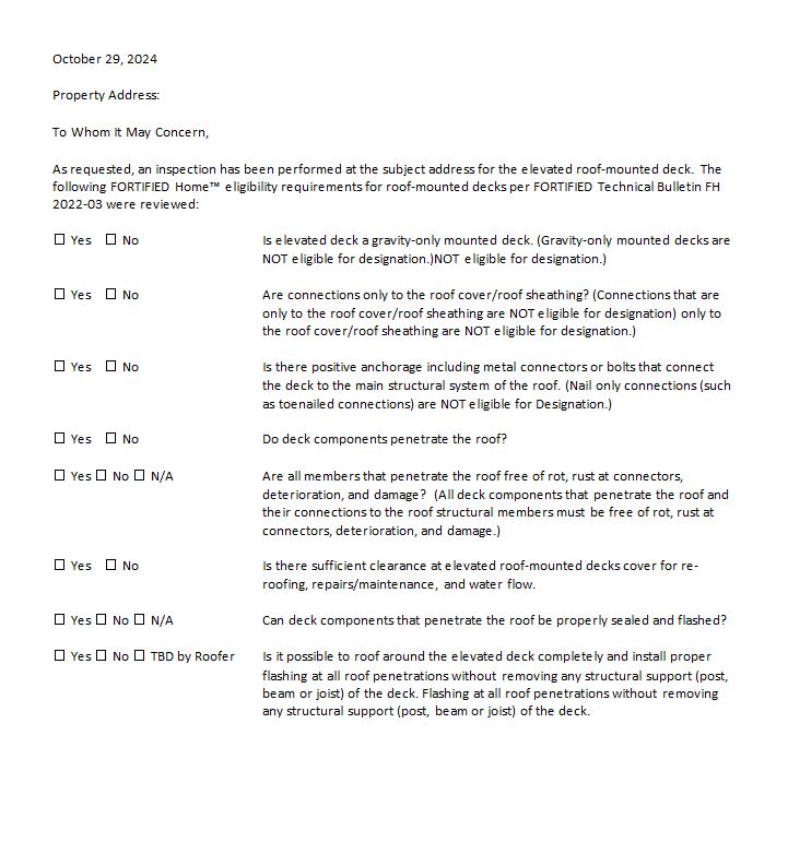 Template FORTIFIED Roof Deck Inspection